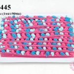ปอมเส้นยาว (เล็ก) สีฟ้า-เขียวพาสเทล-ชมพู แถบสีชมพู กว้าง 1.5ซม (1หลา/90ซม)