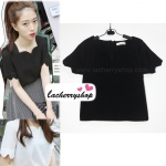 เสื้อแฟชั่นผ้าฮานาโกะ เสื้อทำงาน สีดำ คอและแขนเป็นหยักๆ สวยหวาน สินค้าคุณภาพ ราคาไม่แพง