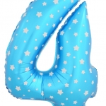 ลูกโป่งฟอยล์รูปตัวเลข 4 สีฟ้าพิมพ์ลายดาว ไซส์จัมโบ้ 40 นิ้ว - Number 4 Shape Foil Balloon Size 40" Blue Color printing Star