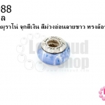 ลูกปัดแก้วมูราโน่ จุกสีเงิน สีม่วงอ่อนลายขาว ทรงล้อรถ 14มิล(1ชิ้น)