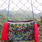 กระเป๋าปักมือ โทนฟ้าเหลืองแต่งเงินแท้