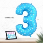 ลูกโป่งฟอยล์รูปตัวเลข 3 สีฟ้าพิมพ์ลายดาว ไซส์จัมโบ้ 40 นิ้ว - Number 3 Shape Foil Balloon Size 40" Blue Color printing Star