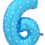 ลูกโป่งฟอยล์รูปตัวเลข 6 สีฟ้าพิมพ์ลายดาว ไซส์จัมโบ้ 40 นิ้ว - Number 6 Shape Foil Balloon Size 40" Blue Color printing Star