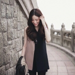 เสื้อผ้าฮานาโกะ แบบสวยคลาสสิค เสื้อทำงาน ตัวยาว คอวี แขนกุด สีทูโทน แบบสวยหรูๆ