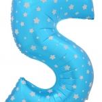 ลูกโป่งฟอยล์รูปตัวเลข 5 สีฟ้าพิมพ์ลายดาว ไซส์จัมโบ้ 40 นิ้ว - Number 5 Shape Foil Balloon Size 40" Blue Color printing Star