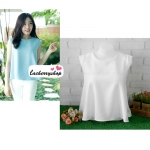 เสื้อผ้าแฟชั่นสวยๆ เสื้อทำงานสีขาว ผ้าฮานาโกะ แต่งดีเทลช่วงไหล่ ปล่อยชายพริ้ว แบบสวยน่ารัก สินค้าคุณภาพดี