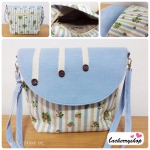 (หมดจ้า) กระเป๋าผ้า แฮนด์เมด ญี่ปุ่น สายสะพายไหล่ ลายทางสีฟ้า ตกแต่งด้วยลายดอกไม้ สไตล์วินเทจ สวยหวาน (ขายปลีก 280,ขายส่ง 3 ชิ้นๆละ 230 บาท คละได้ทุกแบบ)