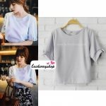 เสื้อแฟชั่น เสื้อทำงาน ผ้าฮานาโกะ สีเทา แต่งโบว์ที่แขน แบบสวยน่ารัก สไตล์เกาหลี สินค้าคุณภาพดี ราคาเบาๆ