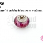 ลูกปัดแก้วมูราโน่ จุกสีเงิน สีม่วงอมชมพู ทรงล้อรถ 14มิล(1ชิ้น)