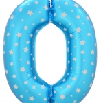 ลูกโป่งฟอยล์รูปตัวเลข 0 สีฟ้าพิมพ์ลายดาว ไซส์จัมโบ้ 40 นิ้ว - Number 0 Shape Foil Balloon Size 40" Blue Color printing Star