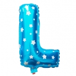 ลูกโป่งฟอยล์รูปตัวอักษร L สีฟ้าพิมพ์ลายดาว ไซส์เล็ก 14 นิ้ว - L Letter Shape Foil Balloon Size 14" Blue color printing Star