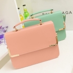 พร้อมส่งจ้า*** กระเป๋าแฟชั่น ทรงเหลี่ยม สีชมพู หนัง PU ดีไซน์สวยเรียบหรู มีสายสะพาย