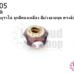 ลูกปัดแก้วมูราโน่ จุกสีทองเหลือง สีม่วงลายจุด ทรงล้อรถ 14มิล(1ชิ้น)