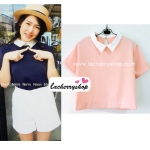 เสื้อแฟชั่น เสื้อทำงาน ผ้าฮานาโกะ สีโอรส พาสเทล สดใส คอปกเก๋ๆ แบบยอดนิยม สินค้าคุณภาพ ราคาไม่แพง