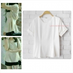 เสื้อแฟชั่นผ้าฮานาโกะ สีขาว จีบเอว เข้ารูป ทรงสวย พับแขนเก๋ๆ แบบสวยเรียบหรู