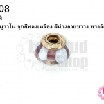 ลูกปัดแก้วมูราโน่ จุกสีทองเหลือง สีม่วงลายขวาง ทรงล้อรถ 14มิล(1ชิ้น)