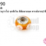 ลูกปัดแก้วมูราโน่ จุกสีเงิน สีส้มลายจุด ทรงล้อรถ 14มิล(1ชิ้น)