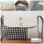 กระเป๋าผ้า แฮนด์เมด ญี่ปุ่น ลายสก็อต สีดำ แต่งด้วยผ้าลายจุด มีสายสะพายไหล่ สวยน่ารักๆค่ะ ((โปรโมชั่นส่งฟรี))