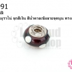 ลูกปัดแก้วมูราโน่ จุกสีเงิน สีน้ำตาลเข้มลายจุดนูน ทรงล้อรถ 14มิล(1ชิ้น)