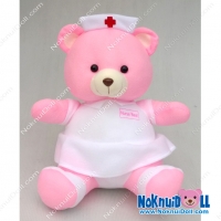 ตุ๊กตาหมีพยาบาล ผ้าทีเอฟ เล็ก-11" ตัวสีชมพู ชุดสีขาว