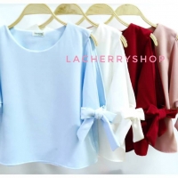 เสื้อผ้าฮานาโกะ สีฟ้า รุ่นเปิดไหล่ ผูกโบว์ที่แขน แบบสวยน่ารัก เซ็กซี่เบาๆ
