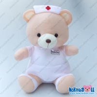 ตุ๊กตาหมีพยาบาล ผ้าทีเอฟ เล็ก-11" ตัวสีโอรสชุดสีขาว