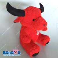 ตุ๊กตาควายนั่ง ผ้าขนหนู ใหญ่-16นิ้ว สีแดง