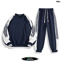 ชุดวอร์มแถบข้าง เสื้อแขนสั้น+กางเกง สำเนา สีกรมท่า