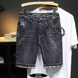 กางเกงยีนส์ขาสั้นซ่อนลาย สีเทาดำ