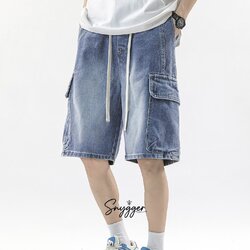 กางเกงยีนส์คาร์โก้วินเทจ เอวยืด สียีนส์