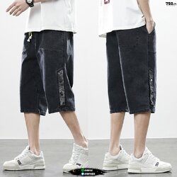 กางเกงยีนส์ 7ส่วนบิ๊กไซส์ เอวสม็อค สีดำ