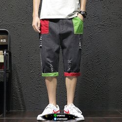 กางเกงยีนส์บิ๊กไซส์ 7ส่วน สไตล์ญี่ปุ่น สีดำ