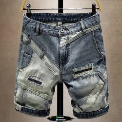 กางเกงยีนส์ขาสั้นแต่งขาด สีเหมือนแบบ