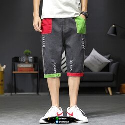 กางเกงยีนส์ 7ส่วน สไตล์ญี่ปุ่น สีดำ 5XL (40"-42")