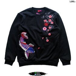 เสื้อยืดแขนยาว ปัก+สกรีนลายปลาคราฟ สีดำ