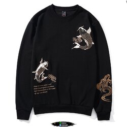 เสื้อยืดแขนยาว ปักปลาคราฟทอง สีดำ