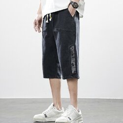 กางเกงยีนส์ 7ส่วน เอวสม็อค สีดำ