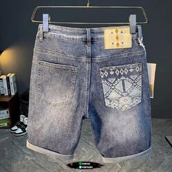 กางเกงยีนส์ขาสั้นสกรีนลาย สียีนส์