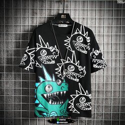 เสื้อยืดลายไดโนเสาร์คลูๆ สีดำ