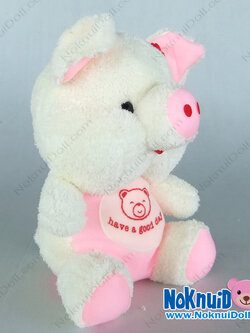 ตุ๊กตา หมูนั่งหัวโต ผ้าขนหนู เล็ก-11นิ้ว
