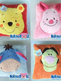 หมอนอิงสี่เหลี่ยมจัตุรัส หมีพู,พิกเลท,อียอร์,ทิกเกอร์ ผ้าขนหนู 15"