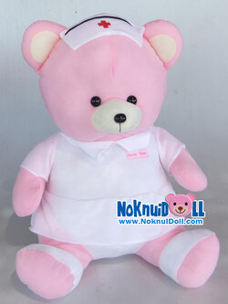 ตุ๊กตาหมีพยาบาล ผ้าทีคอท ใหญ่พิเศษ-17นิ้ว ชมพูเสื้อขาว