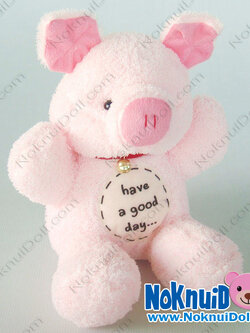 ตุ๊กตา หมูนั่ง กู๊ดเดย์ ผ้าขนหนู เล็ก-11นิ้ว สีชมพู