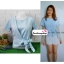 เสื้อผ้าแฟชั่น เสื้อทำงาน สีฟ้า เอวมัดโบว์เก๋ๆ ผ้าฮานาโกะเนื้อดี แบบสวยน่ารักๆ ใส่ได้ทุกโอกาส คุณภาพดี ราคาไม่แพง