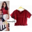 เสื้อแฟชั่น ผ้าฮานาโกะ สีแดง แต่งระบายเอวน่ารักๆ สินค้าคุณภาพ ราคาไม่แพง