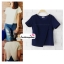 เสื้อแฟชั่นสวยๆ ผ้าฮานาโกะ สีฟ้า ดีไซน์ผ้าป้ายหน้า-หลังเก๋ๆ แบบยอดนิยม สวยเรียบหรู