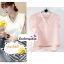 เสื้อแฟชั่นผ้าฮานาโกะ เสื้อทำงาน สีแดง คอวี แต่งระบายแขน สวยหวาน เรียบร้อย สินค้าคุณภาพ ราคาไม่แพง