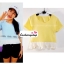 เสื้อแฟชั่น เสื้อทำงาน ผ้าฮานาโกะ สีเหลือง พาสเทล สดใส แต่งเอวผ้าซีฟองพริ้วๆ น่ารักมากๆ สินค้าคุณภาพ ราคาไม่แพง