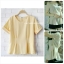 เสื้อแฟชั่นผ้าฮานาโกะ สีเหลือง จีบเอว เข้ารูป ทรงสวย พับแขนเก๋ๆ แบบสวยเรียบหรู
