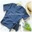 เสื้อแฟชั่นผ้าฮานาโกะ รุ่นป้ายข้าง (สีกรมท่า) โบว์เอว แบบสวยเก๋ มีสไตล์ ใส่ได้ทุกโอกาส